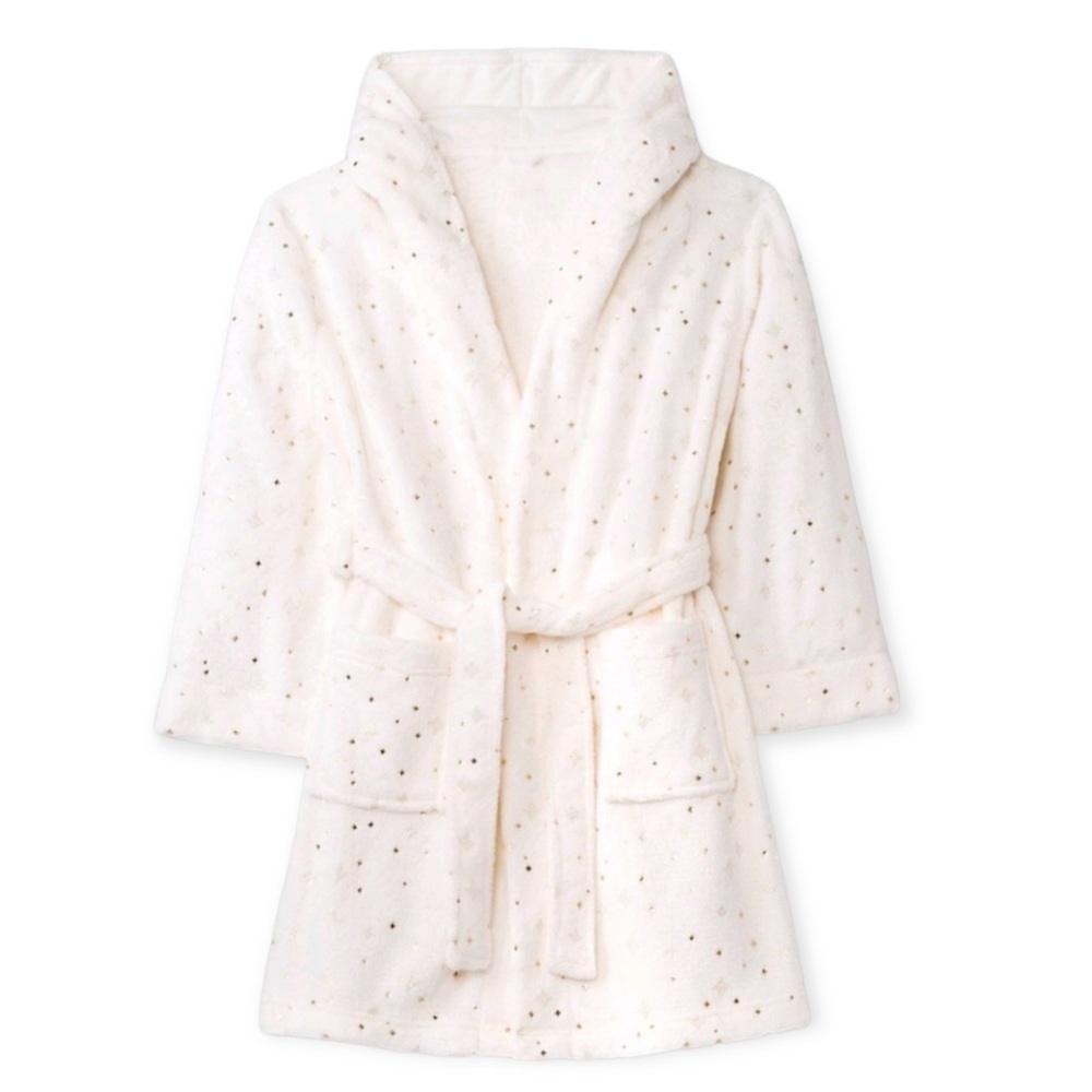 Cat & Jack Girls Off White Gold Sparkle Star Hooded Robe
